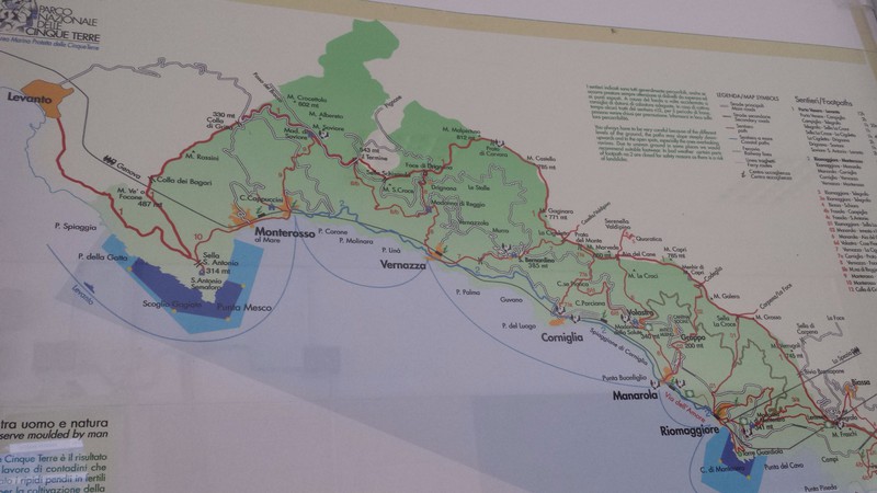 Map of Cinque Terre and beyond - only the coastal trails from Vernazza to Levanto were open