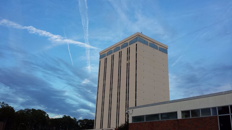 random building but cool sky at Louisiana Tech University