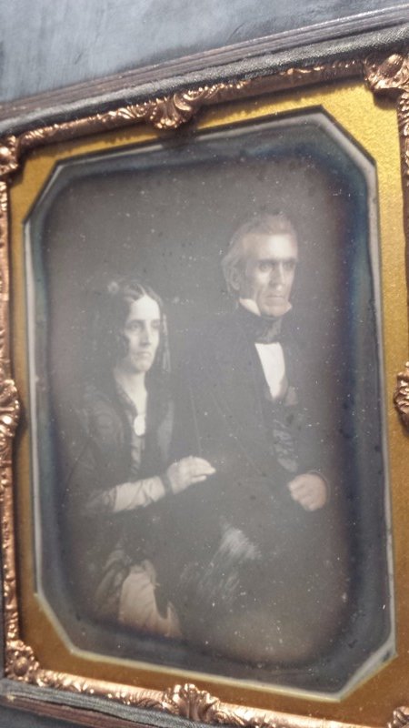 early photo (actually a daguerreotype) of President and First Lady Pol