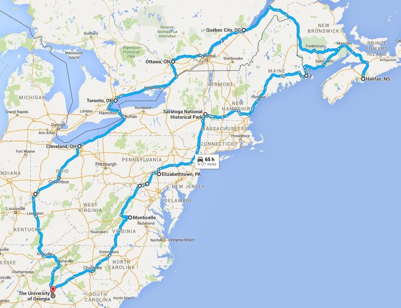 Map for my 2016 Road Trip