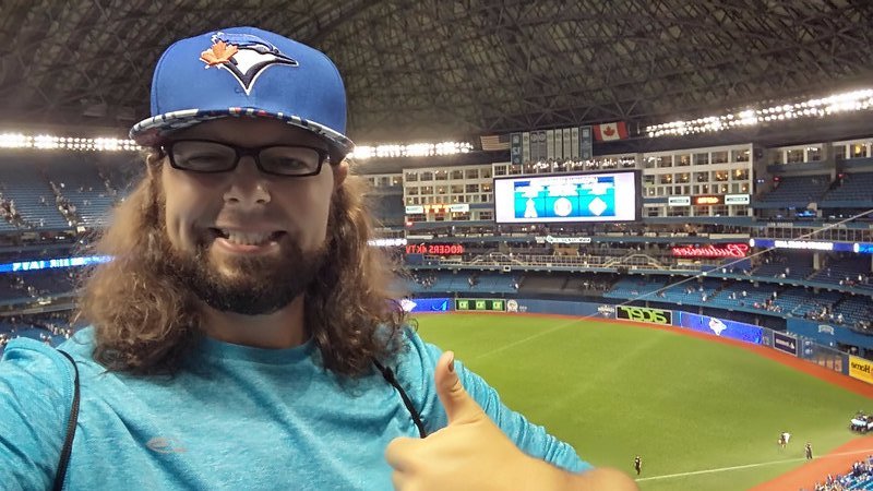 with my free hat at the Toronto Blue Jays game