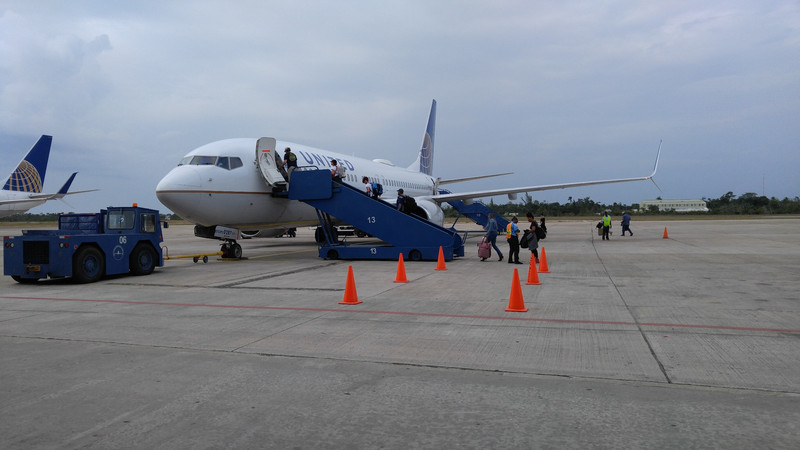 Deplaning at Belize City Airport