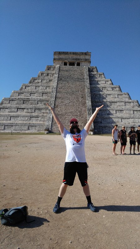 Praying to Kukulkan - the Aussie guys are assembled behind me