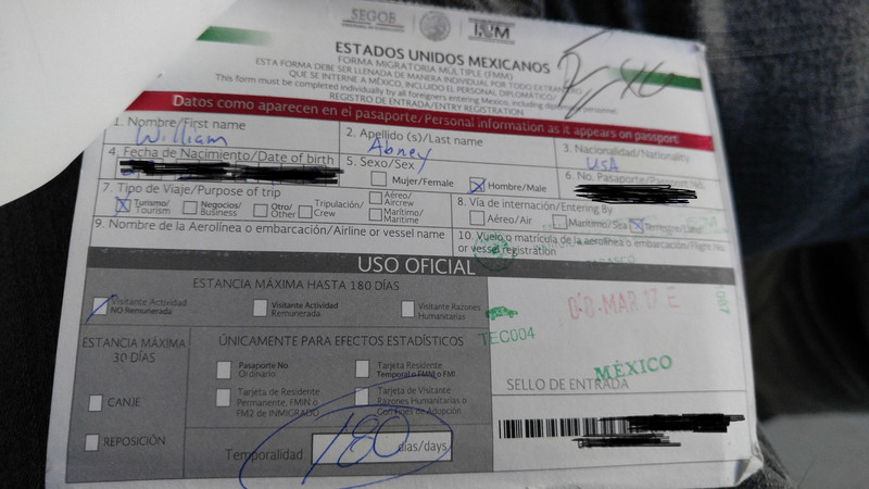 My exit papers from Mexico