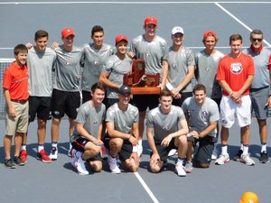 Before their 1st match in the tournament, the UGA men's tennis team was presented the trophy as regular-season SEC champions (for the 5th consecutive year)