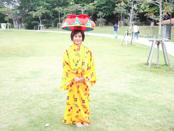 In Okinawa's traditional clothes