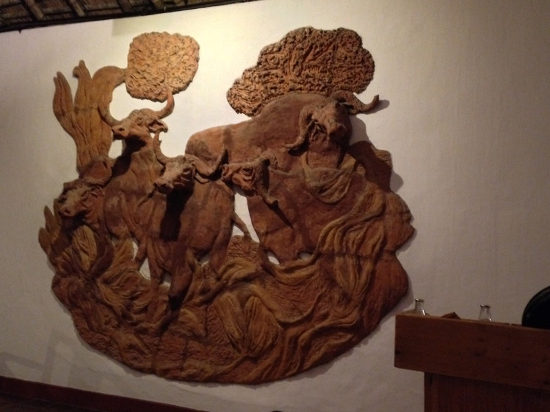 Bas-relief of bison on the wall of the dining room