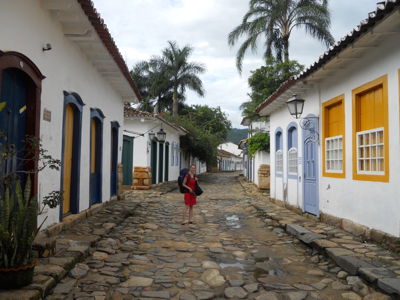 Sarah on the cobbled streets of Paraty