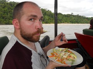 Enjoying chicken salad on the boat