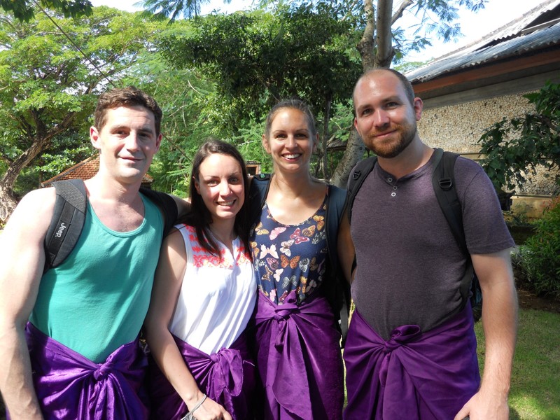 Sporting our temple sarongs