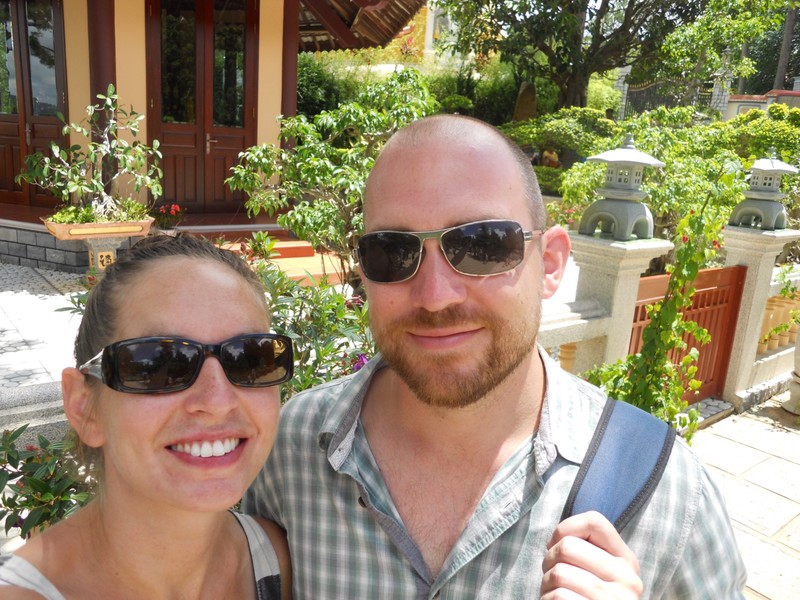 Grinning and bearing it at the tourist log-jammed pagoda...