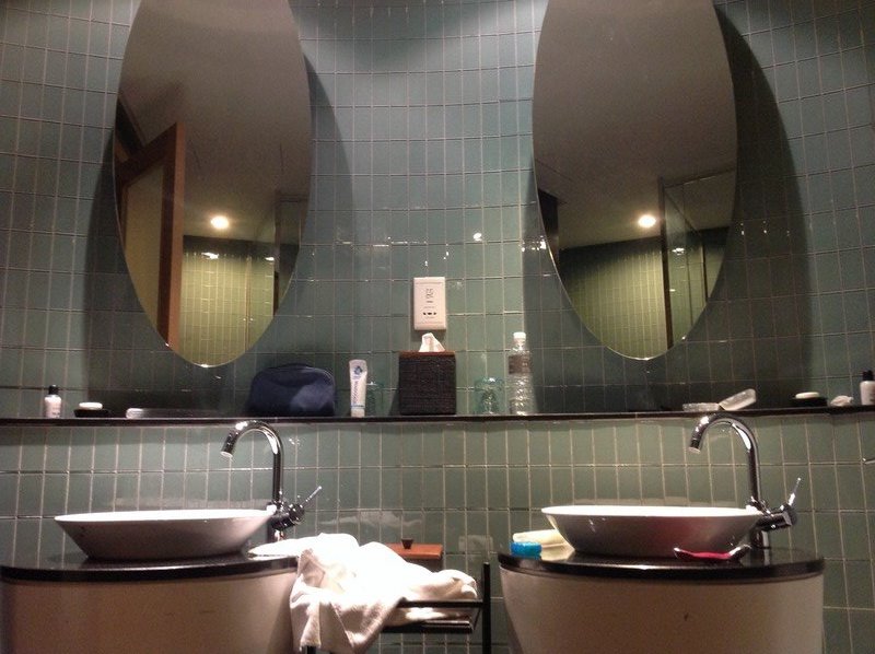 Living in the lap of luxury...twin sinks in our plush apartment!