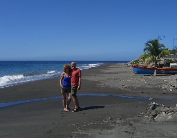 On the black sand beach of St Pierre