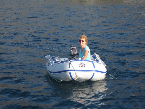 Kate tries out the new dinghy and go-faster outboard