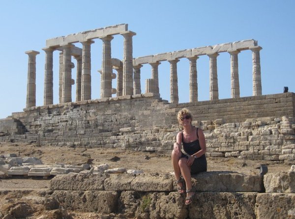 Kate at the temple of Poseidon - we want to keep him on our side!