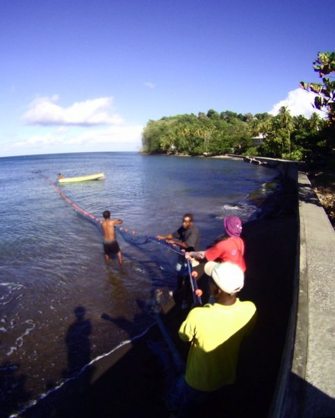 Hauling nets in Toucarie Bay
