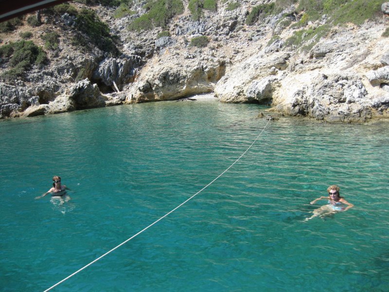 Sue and Kate swimming in Wall Bay not far from Gocek