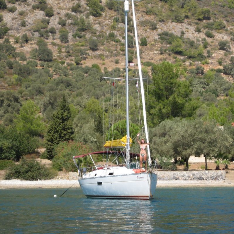 At anchor in Cokertme, Gulf of Gokova, Turkey