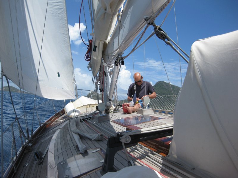 Andy changes over the Dominica courtesy flag for  the French one