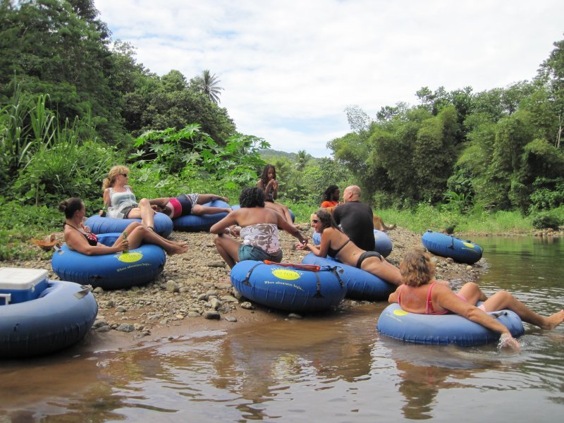 River tubing - beached for a lunch break