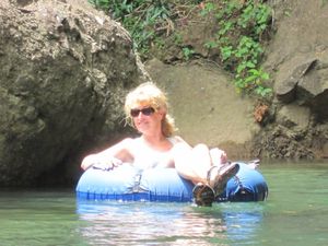 River tubing - Kate basking in the sunshine