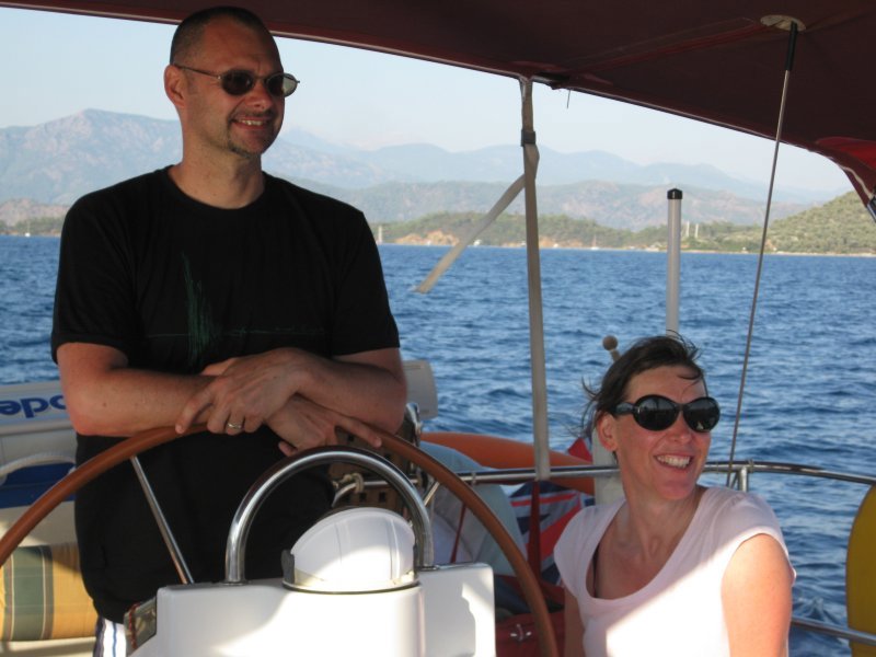 Helen and Chris taking to the yachting life