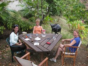 Menke, Kate and Helen in the garden after lunch