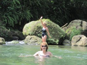 Sue and Patricia come to stay - trafalgar falls trip - a swim in the river