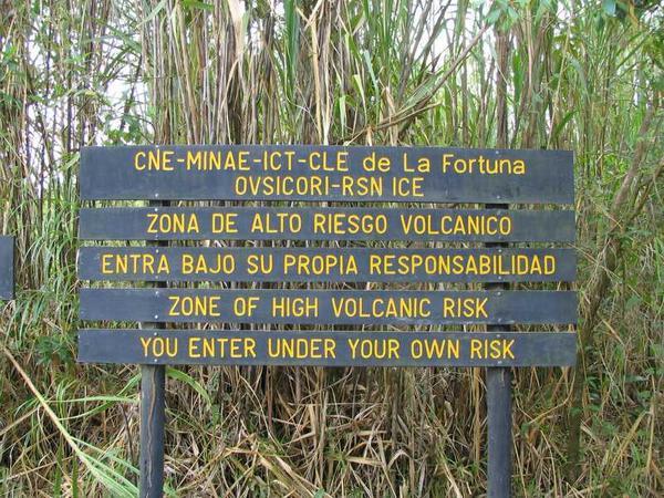 Warning on the entrance up to the volcano