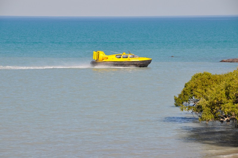 Hovercraft passing by at Roebuck Bay Caravan Park, Broome