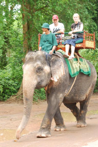 Sam & Kate taking an Elephant ride at Angkor Thom