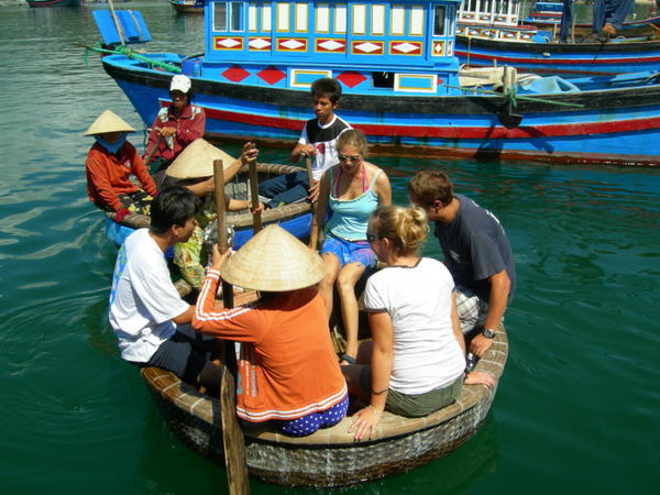 Bamboo boat to the shore
