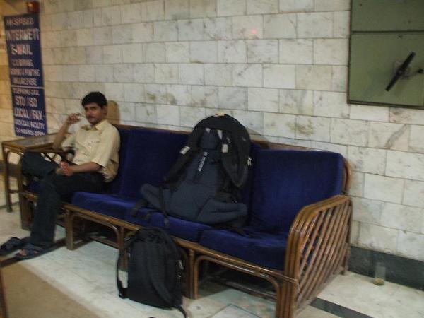 my bags, ready to leave India.  (reception guy looking bit bemused at me taking photo of them).  3am, 1 April