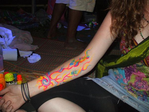 Eimear's paint tattoo, half moon party, on her birthday