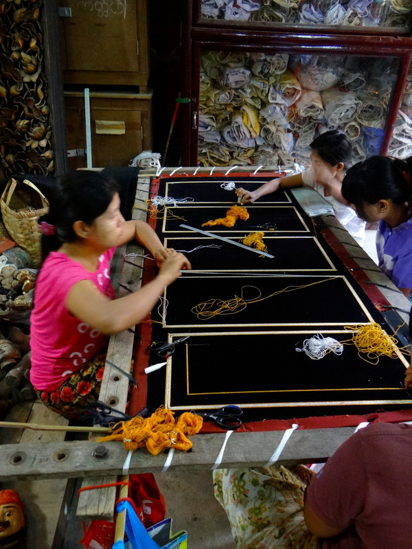 Mandalay girls making tapestries