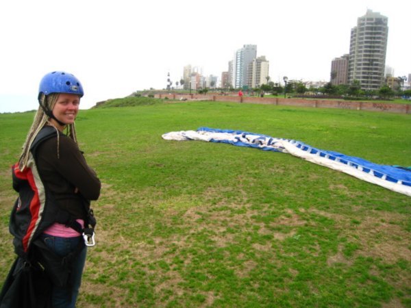 Meagan set up to go Paragliding