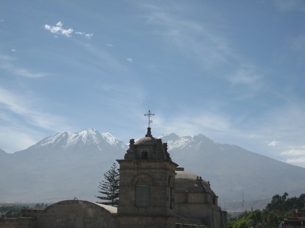 Church and Snow Capped Mountain