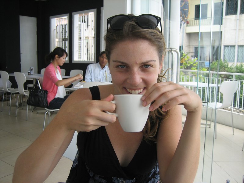 Gali Enjoying her First "American" Coffee of the Trip