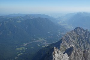 View down the Valley from Zugspitze to Garmisch-Partenkirchen