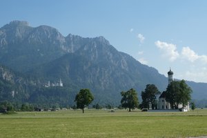 Foreground: Church of St Coloman, Background: Castle Neuschwanstein