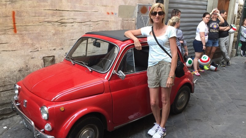 Michelle with the vintage Fiat