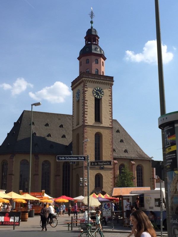Church tower near the main shops Frankfurt