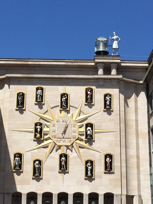 Clock with moving statues every hour