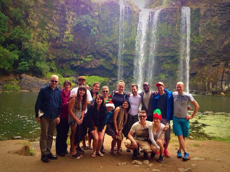 'Bay of Islands' group pic in front of Whangarei falls.