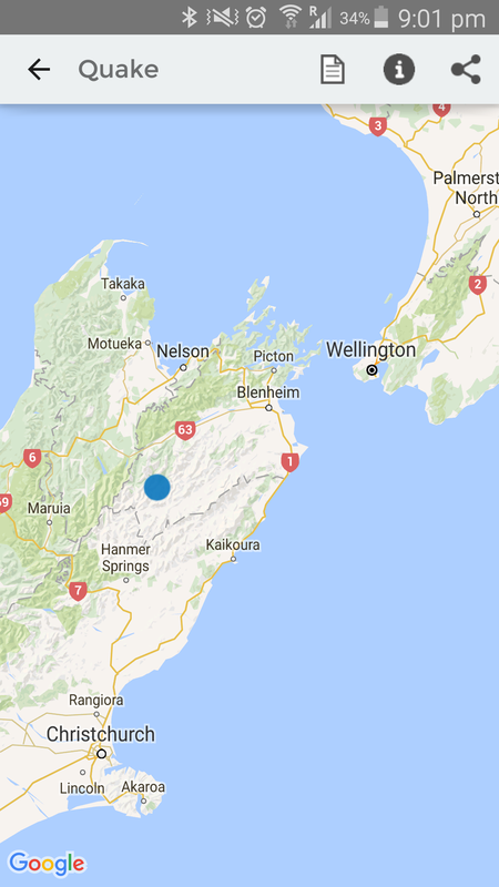The location of the first earthquake I felt at my home in Wellington. 