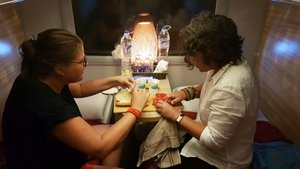 First Class Prep by Ilse and Daniella for the train. 