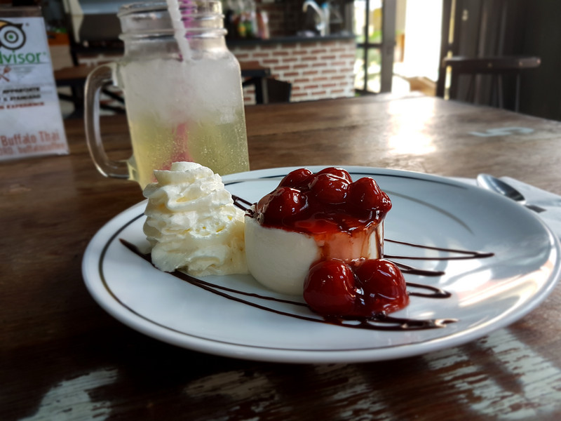 Yummy! Cherry Pannacotta and cream! Koh Lipe