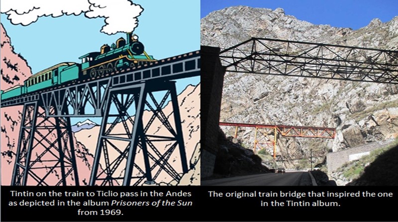 The train bridge on the highest railway that Tintin travelled on