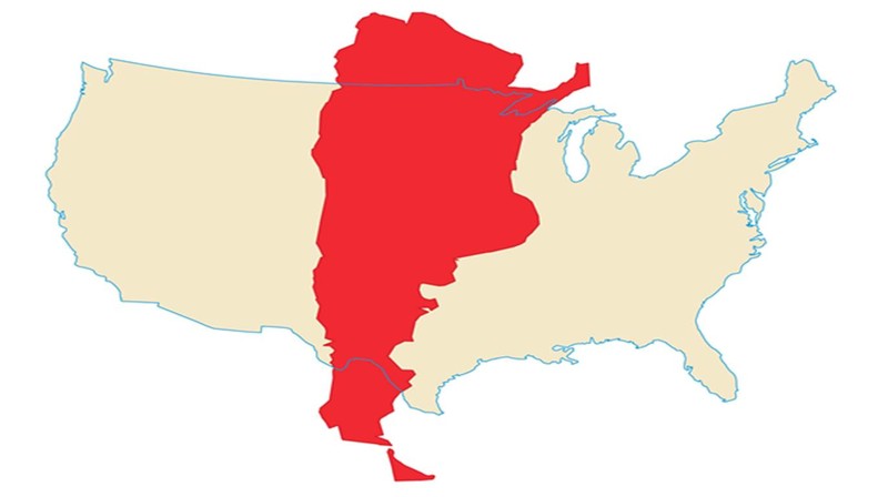 Argentina overlayed on the US