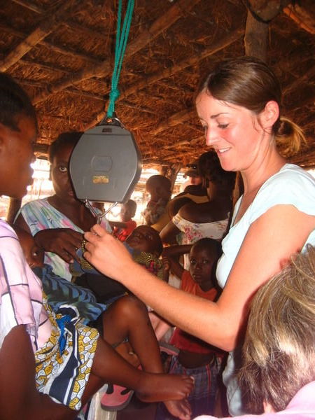 Weighing babies at Mvunguti Outreach Clinic